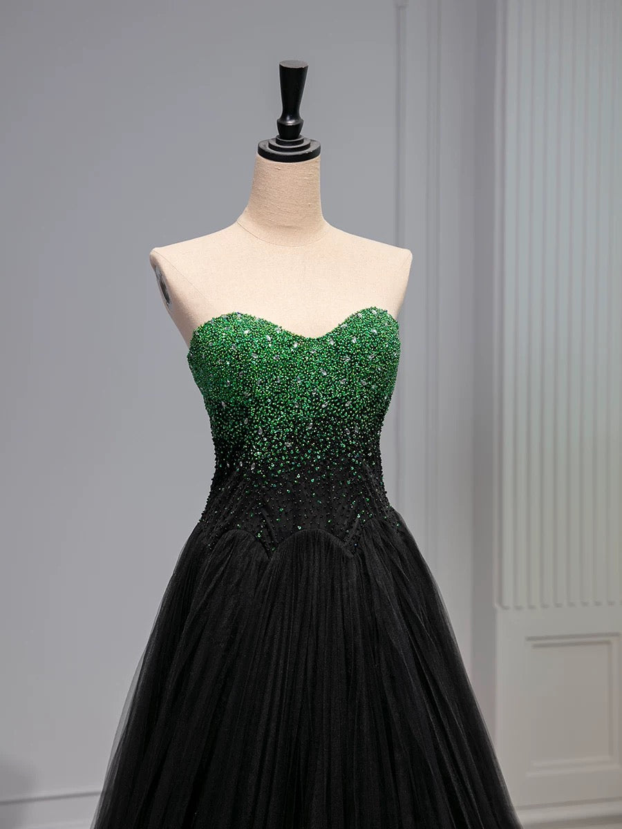 Pretty Ball Gown Sweetheart Tulle Long Black Ruffles Prom Dresses Sweet 16 Dresses C3211