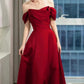 Elegant A line Off The Shoulder Red Satin Party Dress Prom Dresses Evening Dress C3212