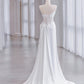 Chic Sheath Strapless Sleeveless White Satin Wedding Dresses With Ruffles C3216