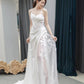 Chic Sheath Strapless Sleeveless White Satin Wedding Dresses With Ruffles C3216