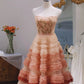 Pretty Ball Gown Strapless Tulle Layers Long Pink Ruffles Prom Dresses Sweet 16 Dresses C3217