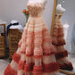 Pretty Ball Gown Strapless Tulle Layers Long Pink Ruffles Prom Dresses Sweet 16 Dresses C3217