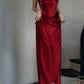 Simple A-line Square Neckline Satin Red Long Evening Dress Prom Dress C3218