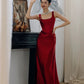 Simple A-line Square Neckline Satin Red Long Evening Dress Prom Dress C3218