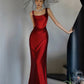 Simple A-line Square Neckline Satin Red Long Evening Dress Prom Dress C3218