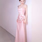 Simple A-line Spaghetti Straps Satin Pink Long Evening Dress Prom Dress C3221