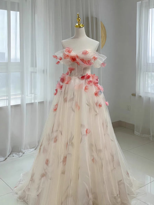 Robe de soirée longue élégante en tulle à épaules dénudées et coupe A-Line C3230