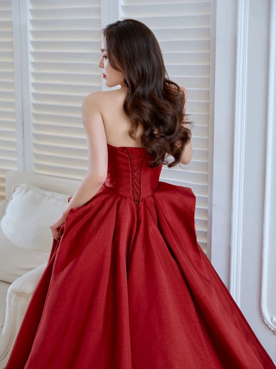 Robe de bal élégante sans bretelles en satin bordeaux longue robe de soirée robes de soirée C3241