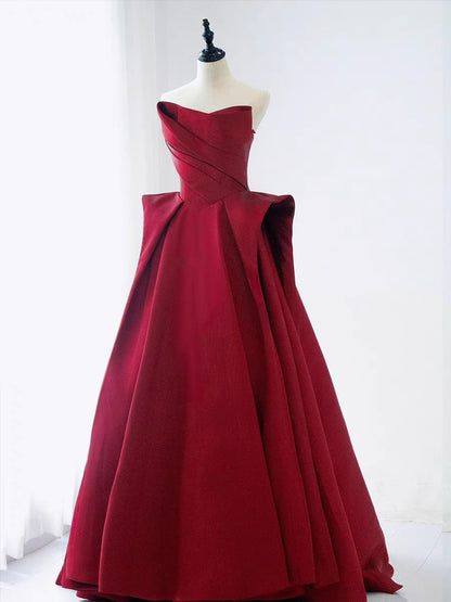 Robe de bal élégante sans bretelles en satin bordeaux longue robe de soirée robes de soirée C3241