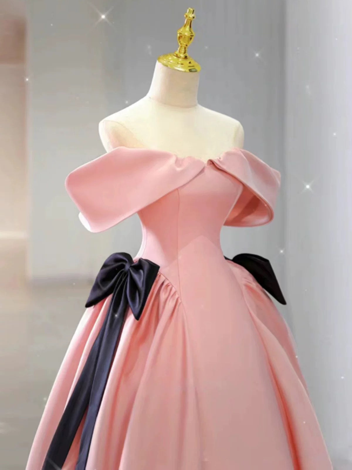 Robe de bal élégante à épaules dénudées en satin rose longue robe de soirée robes de soirée C3249