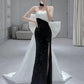 Elegant Mermaid Strapless Black Sequin Long Prom Dress Evening Dresses C3269