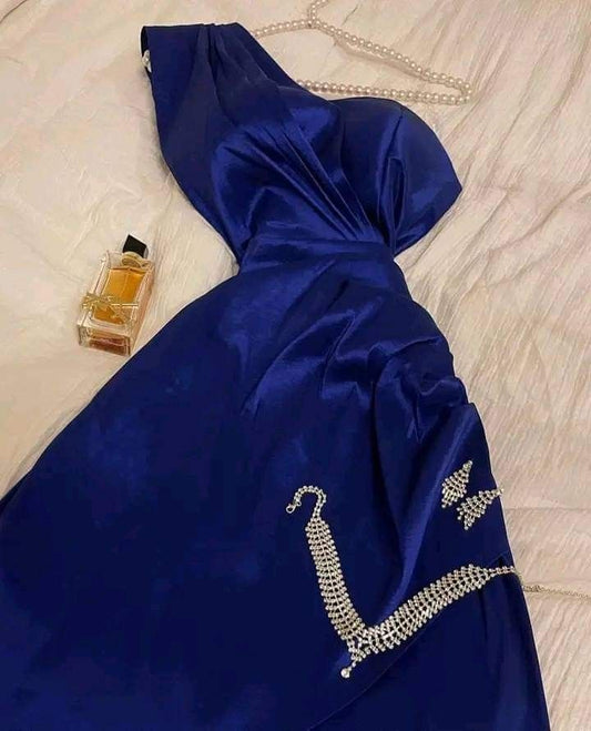 Robe de soirée longue en satin bleu royal à une épaule et ligne A élégante Robe de bal Robe de soirée C3279