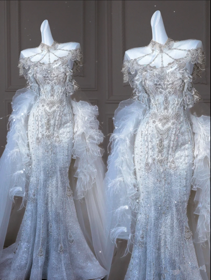 Robes de mariée longues en dentelle et Tulle, sirène élégante, chérie, C328