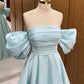 Simple Satin Off Shoulder Long Party Dress A-line Prom Dress C3287