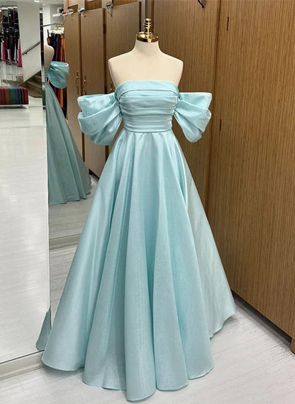 Simple Satin Off Shoulder Long Party Dress A-line Prom Dress C3287