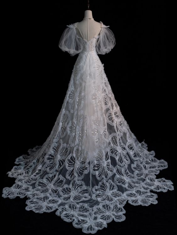 Robe de mariée longue en Tulle à bretelles élégantes, ligne A, paillettes, C330