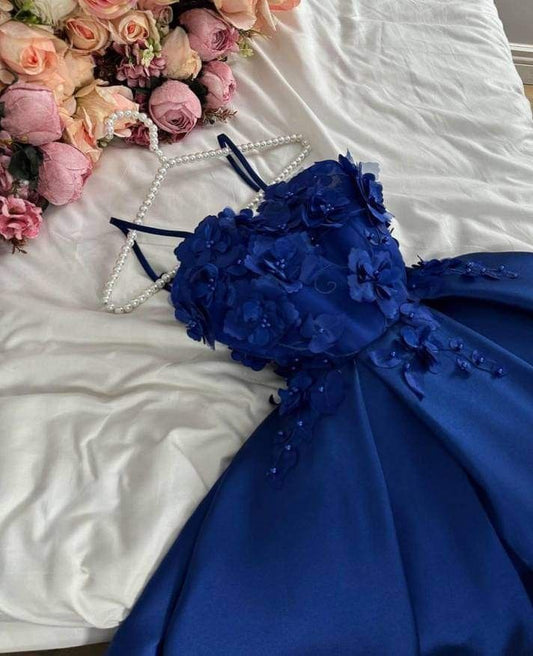 Robe de soirée élégante à bretelles spaghetti en forme de A, bleu royal, robe de bal, robe de soirée C3301