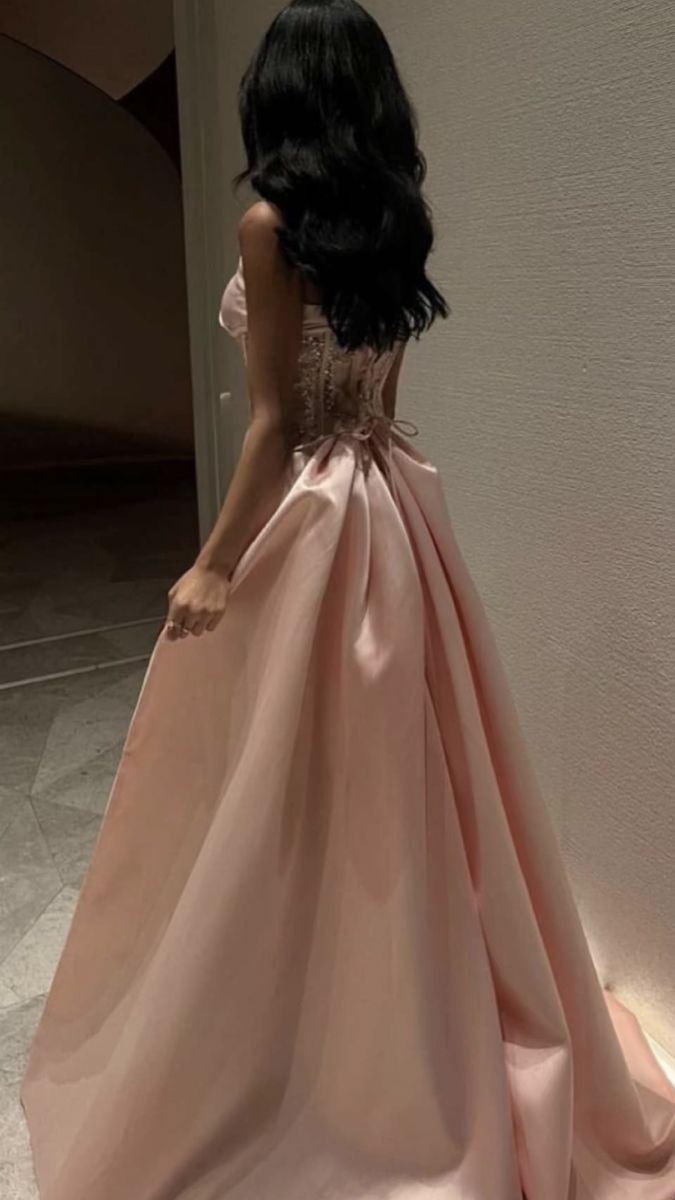 Robe de soirée longue en satin rose sans bretelles, élégante, ligne A, robe de bal, robe de soirée C3306