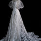 Elegant A Line Straps Tulle Sequin Long Wedding Dresses C330