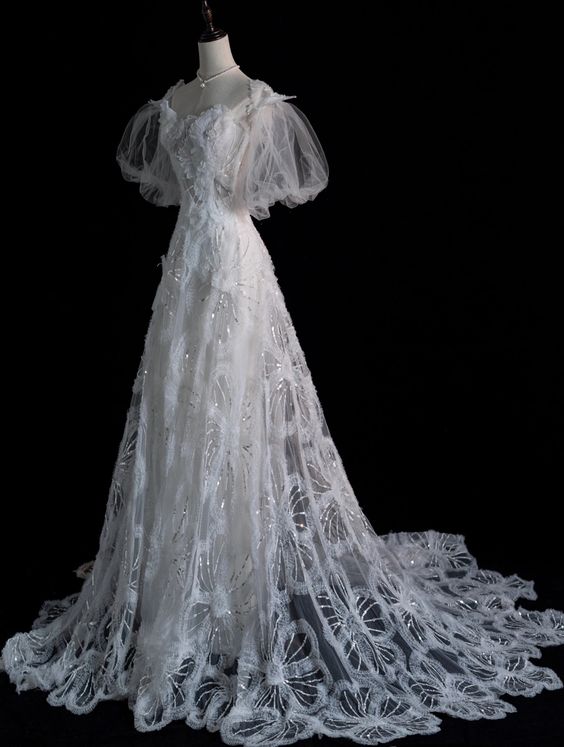 Robe de mariée longue en Tulle à bretelles élégantes, ligne A, paillettes, C330