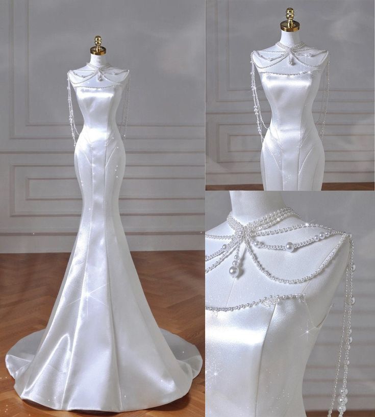 Robes de mariée longues en satin sans bretelles élégantes sirène C333