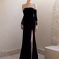 Vintage Mermaid Black Velvet Long Prom Dresses C33