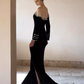 Vintage Mermaid Black Velvet Long Prom Dresses C33