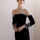 Vintage Mermaid Black Velvet Long Prom Dresses C33