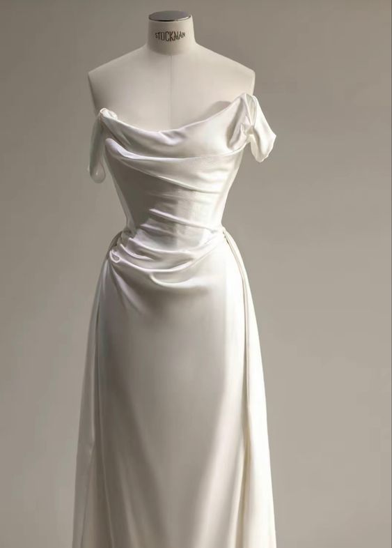 Elegant Mermaid Off The Shoulder Satin Long White Wedding Dress C340