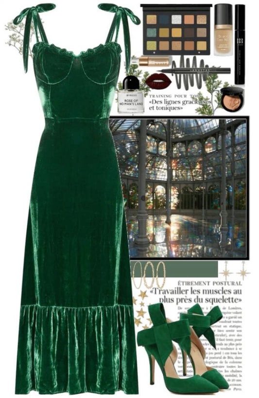 Robe de soirée longue en velours vert à bretelles spaghetti et ligne A, robe de bal C3408