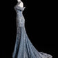 Elegant Mermaid Off The Shoulder Sequin Long Blue Wedding Dresses CC342