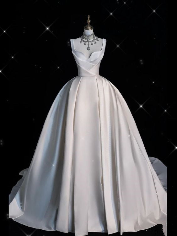 Robe de bal élégante en Satin longues robes de mariée blanches CC344