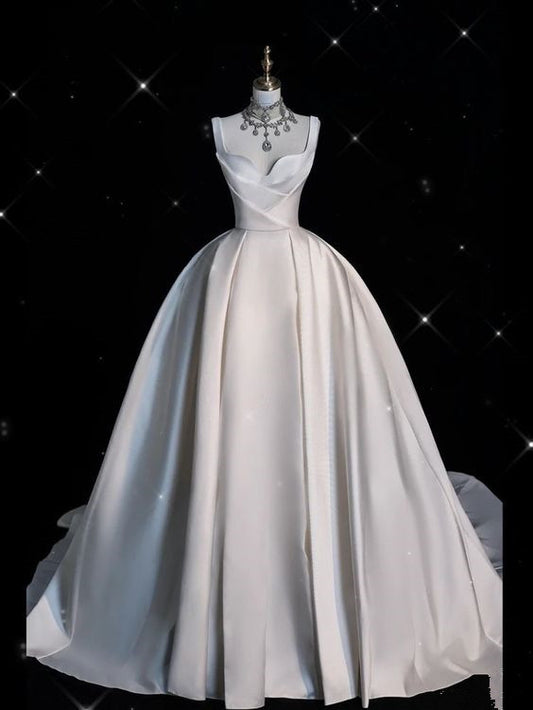 Elegant Ball Gown Satin Long White Wedding Dresses CC344