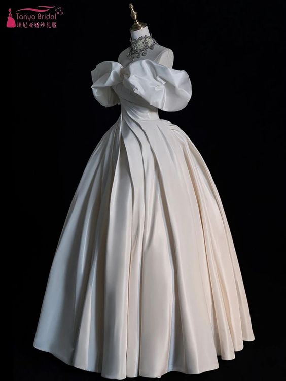 Robe de bal élégante en Satin, épaules dénudées, longues robes de mariée blanches CC345