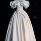 Elegant Ball Gown Off The Shoulder Satin Long White Wedding Dresses CC345