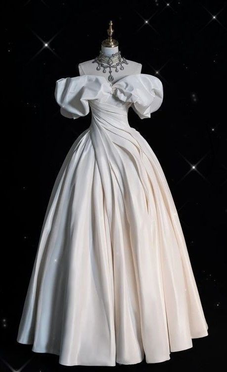 Elegant Ball Gown Off The Shoulder Satin Long White Wedding Dresses CC345