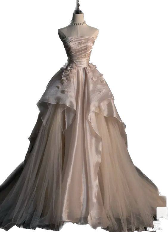 Robe de bal longue en tulle élégante ligne a sans bretelles CC348