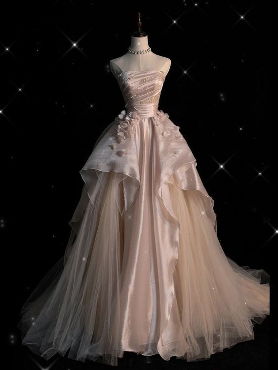 Robe de bal longue en tulle élégante ligne a sans bretelles CC348