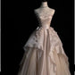 Elegant A-Line Strapless Tulle Long Prom Dress CC348