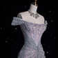 Robe de soirée élégante à paillettes argentées et épaules dénudées, style sirène, longue, robe de bal, C3500