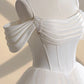 Elegant Ball Gown Strapless White Long Tulle Wedding Dresses With Beads CC351