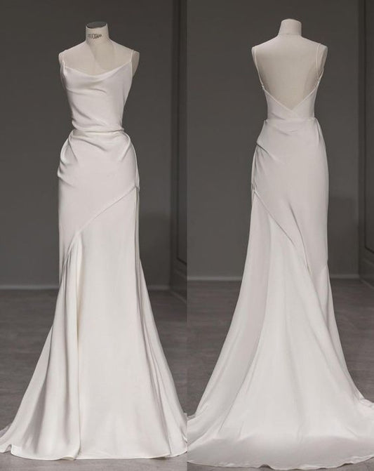 Élégante sirène bretelles Spaghetti longues robes de mariée blanches CC354