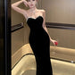 Elegant Mermaid Strapless Black Velvet Long Length Prom Dresses Birthday Outfits C3550