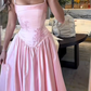 Robe de soirée longue en satin rose à bretelles trapèze élégante, tenue d'anniversaire C3553