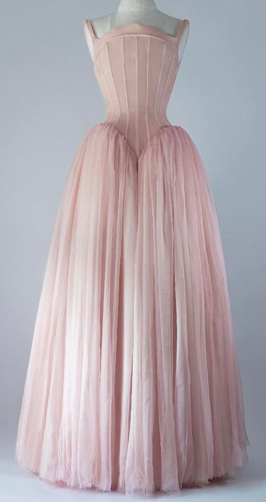 Robe de bal vintage à bretelles en tulle rose, longue, tenue de bal, tenue d'anniversaire, C3554