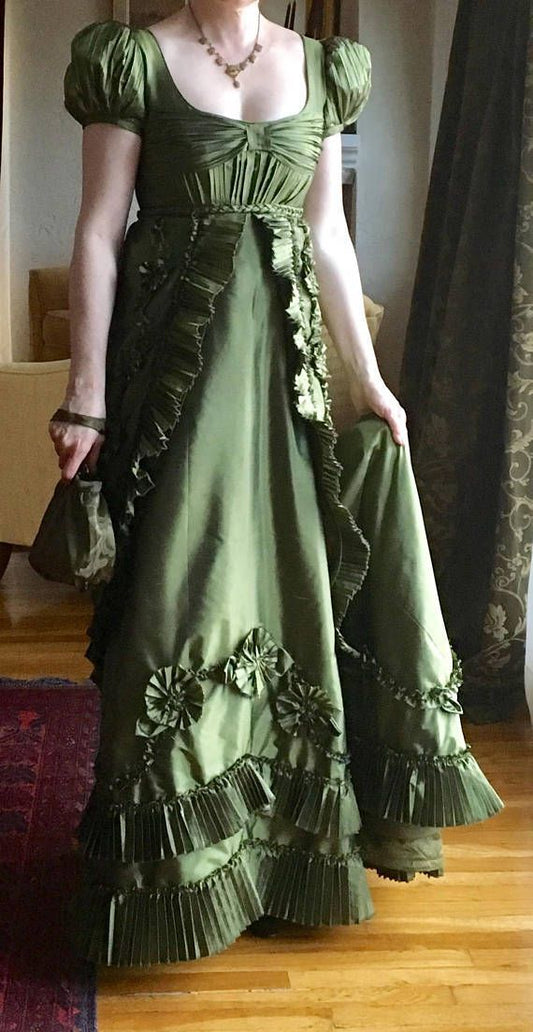 Robe de soirée longue vintage à décolleté carré et ligne A, tenue d'anniversaire, verte, C3558