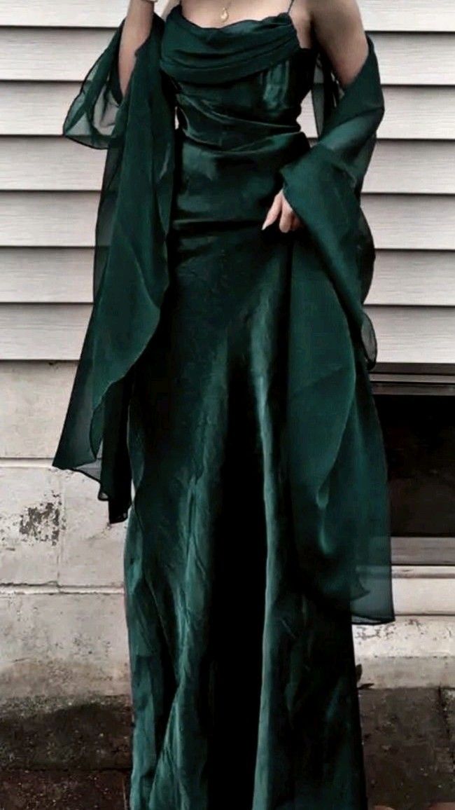 Robe de soirée longue vintage en mousseline de soie verte à bretelles spaghetti et ligne A, tenue d'anniversaire C3561