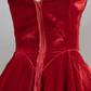 Vintage Ball Gown Sweetheart Red Velvet Prom Dresses Birthday Outfits C3571