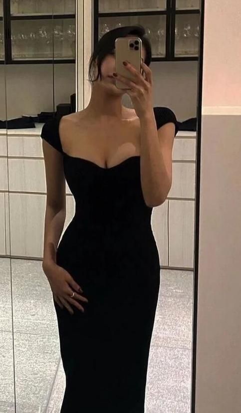 Sexy Sheath Sweetheart Cap Sleeves Black Prom Dresses Birthday Outfits C3572