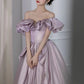 Elegant Ball Gown Off The Shoulder Lilac Short Sleeves Evening Dress Long Prom Dresses C3581